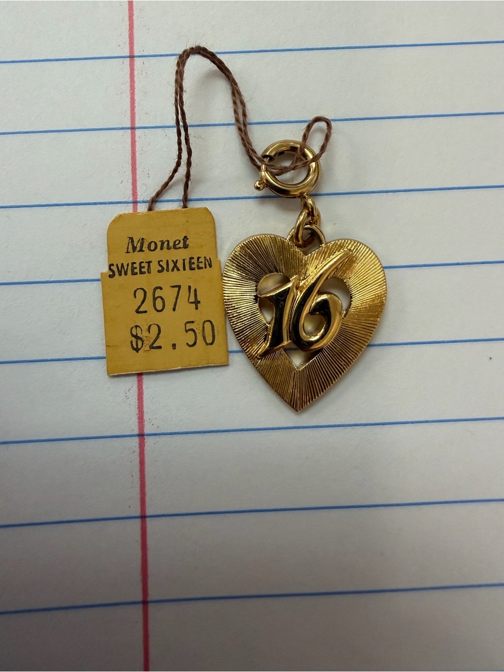 Monet Gold Heart '16' Charm Pendant